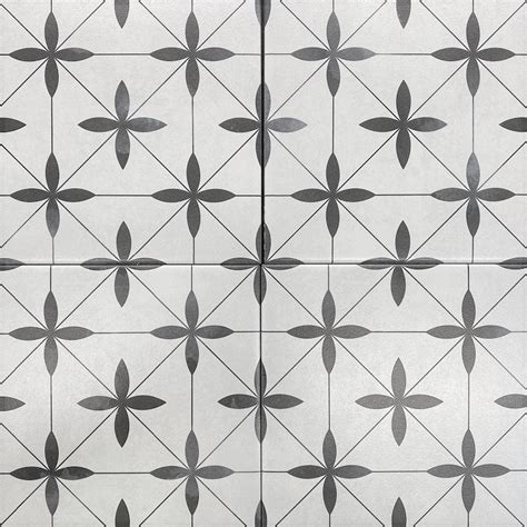 Retro White Charcoal Leaf Pattern Tile Tfo