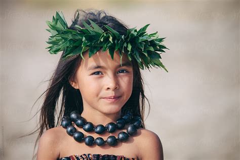 Portrait Of A Young Traditional Hawaiian Hula Dancer Girl By Stocksy
