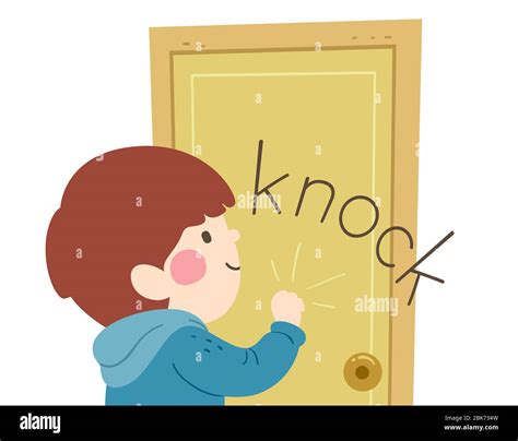 Illustration Of A Kid Boy Knocking On A Door Producing Knock Sound
