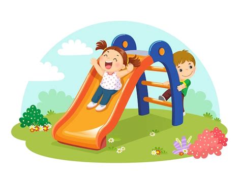 Premium Vector Illustration Of Cute Kids Having Fun On Slide In