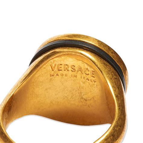 Versace Medusa Head Signet Ring Black And Gold End De