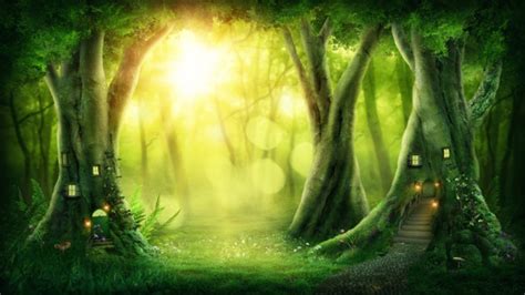 Enchanted Fairy Forest Green Trees Wallpaper Wall Mural
