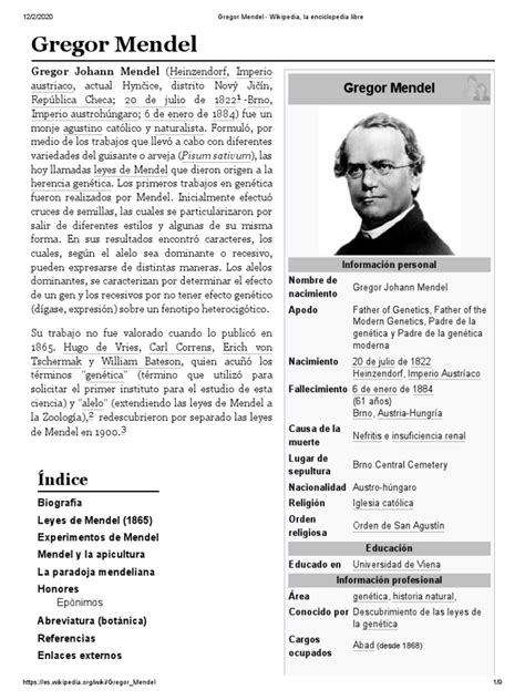 Gregor Mendel Wikipedia La Enciclopedia Libre Pdf Dominancia