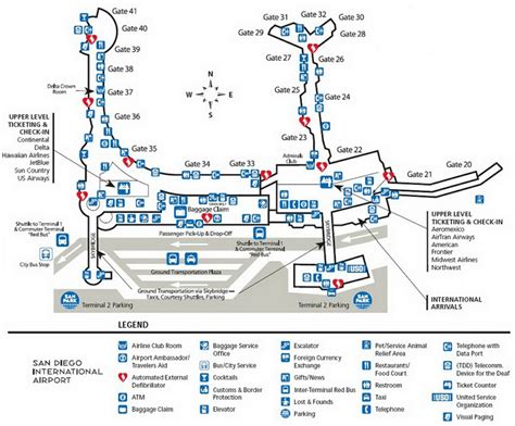 San Diego Airport Terminal 2 Map Vector U S Map