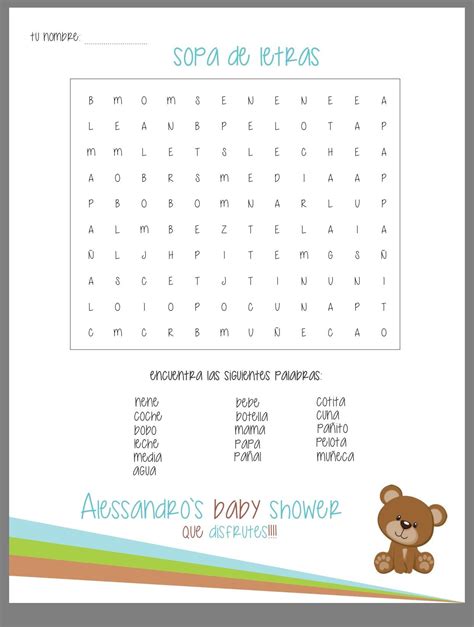 Juegos Para Baby Shower Sopa De Letras Baby Shower Party Ideas