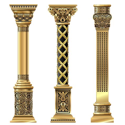 Set Of Golden Decorative Columns In Oriental Style 3078432 Vector Art