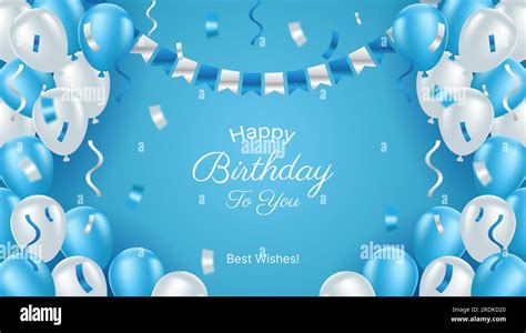 Realistic Birthday Background Vector Design In Blue And White Color