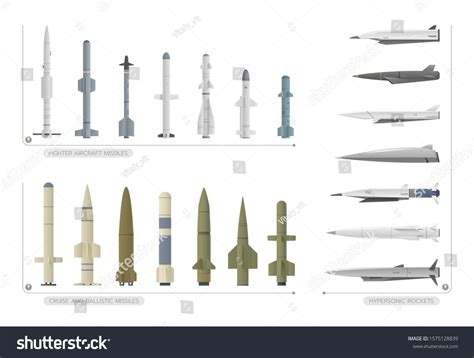 Set Different Types Missiles There Fighter Stock Vector Royalty Free