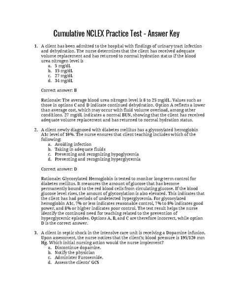 Archer Test Answers - Practice NCLEX test - Cumulative NCLEX Practice