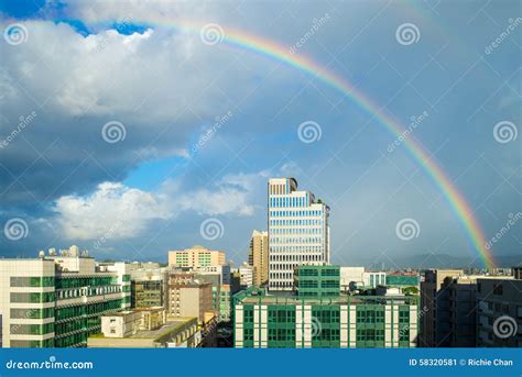 Cityscape Of Taipei City With The Rainbow Stock Image Image Of