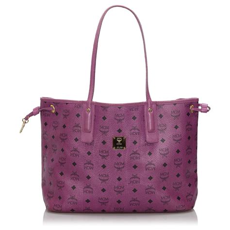 Mcm Purple Visetos Reversible Leather Tote Bag Multiple Colors Cloth