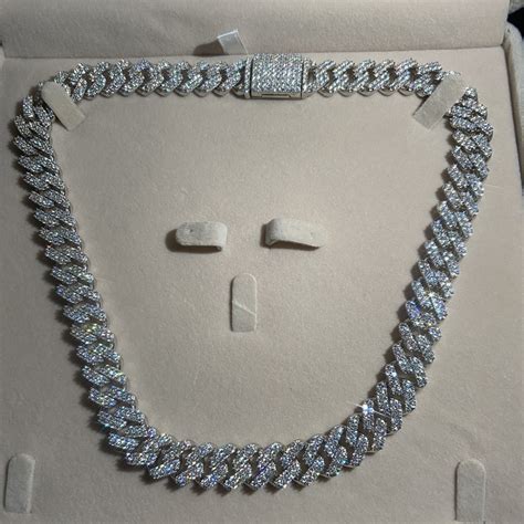 Vvs1 Diamond Silver Moissanite Cuban Link Chain Necklace 925 Etsy
