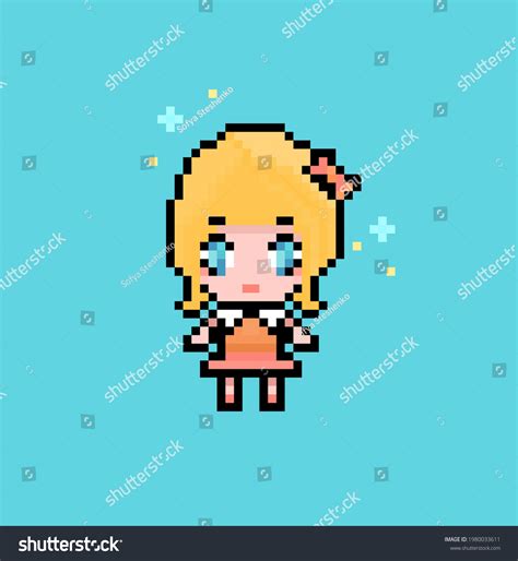 Pixel Girl Cute Female Anime Character Stock Vector Royalty Free Shutterstock