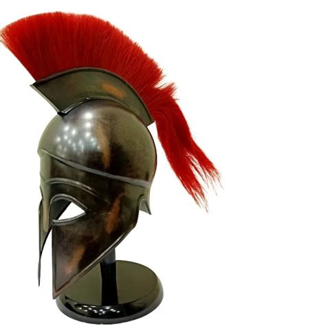 Armour Helmet Medieval Greek Corinthian W Red Plume Knight Spartan