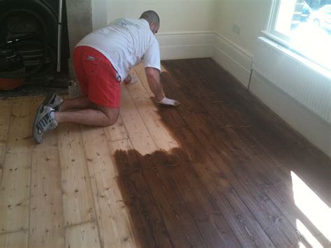 Stainable wood fillers are available but many 'off the shelf' fillers will not accept a stain. Floor Staining and Gap Filling