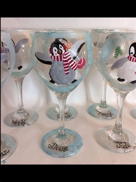 Penguin Wine Glass Personalizef Etsy Wine Glass Crafts Penguin Wine Glass Christmas Wine