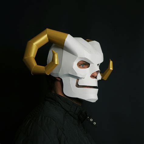 Horned Skull Papercraft Mask Template 3d Paper Mask Unique Etsy