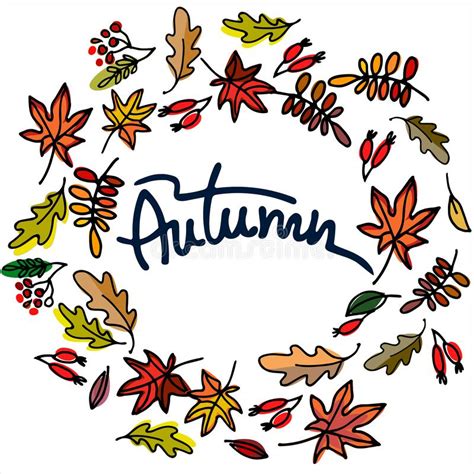 Autumn Seasonal Illustration Autumn Lettering With Leaves And Berries