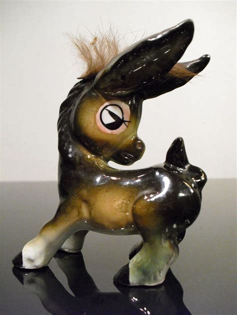 Collectible Vintage Painted Ceramic Donkey Mule Kitschy Fur Animal