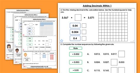 Free Adding Decimals Within 1 Homework Extension Year 5 Decimals