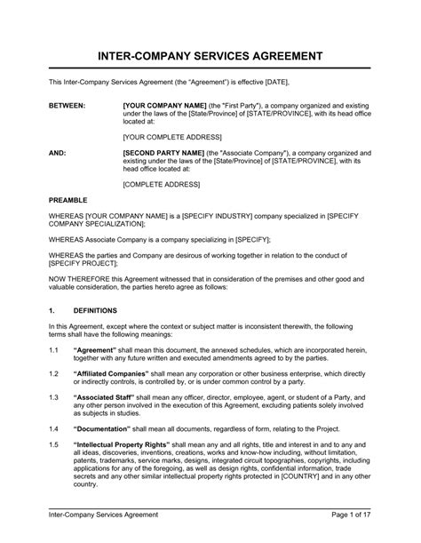 Inter Company Services Agreement Template By Business In A Box