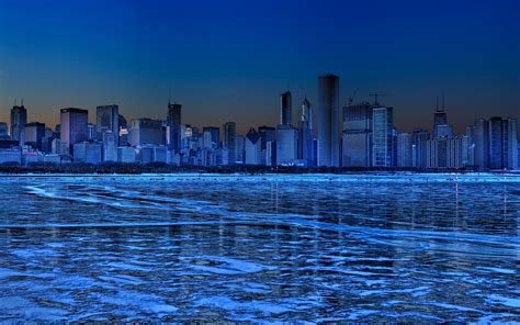Chicago Skyline At Night Winter 3360x2100 Download Hd Wallpaper