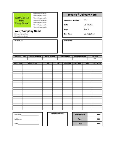 Invoice Excel Template —