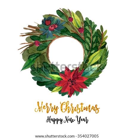 watercolor christmas wreath floral set colorful stock