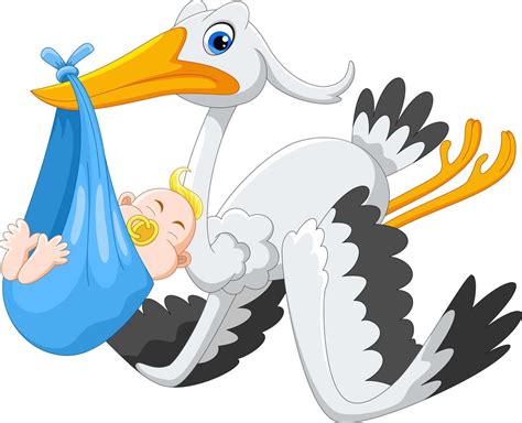 Cute Cartoon Stork Carrying Baby 10756886 Vector Art At Vecteezy