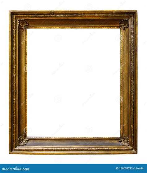 Picture Gold Wooden Ornate Frame For Design On White Background Stock