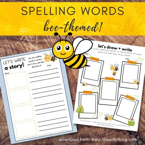 5 Free Spelling Printable Worksheets Bee Theme The Art Kit