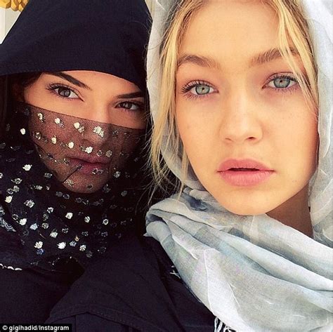 kendall jenner and gigi hadid cover up in hijabs for a visit to abu dhabi mosque daily mail online