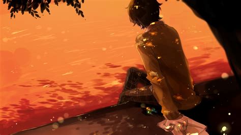 Download 2560x1440 Anime Boy Sunset Tree Wallpapers For