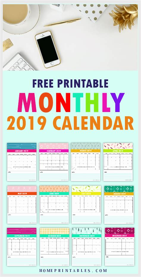 Download This Free 2019 Monthly Calendar Printable Today Planner