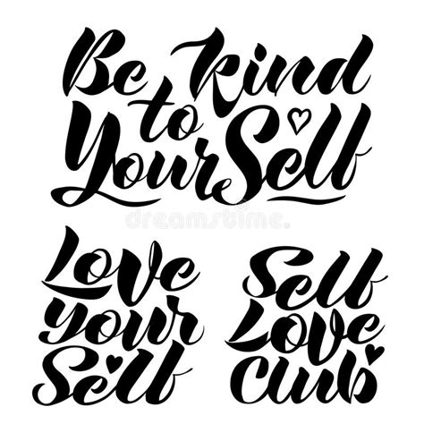 Vector Calligraphic Set Of Three Inscriptions On The Theme Of Self Love