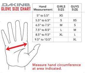 Measure both hands and use the measurements of the larger hand goalie gloves should be 1 to 1.5 inches longer than the fingers, the reason for this is that goalies want to put as big a hand as possible in front of the ball, so longer glove fingers means it's easier to block the ball. Dakine Glove/Mitten Size Chart