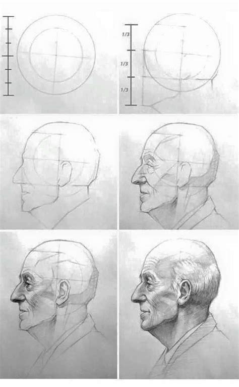 Sketches Of The Head And Shoulders Of An Old Man With Different Angles