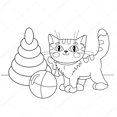 P Gina Para Colorear Esquema De Dibujos Animados Gato Jugando Con 11960