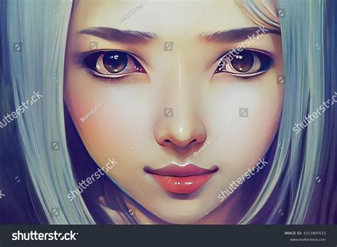Anime Girl Blue Hair Beautiful Face Stock Illustration 2211805515