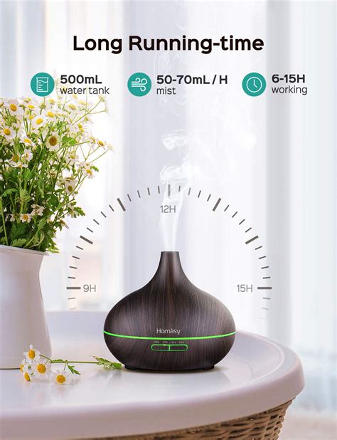 Homasy 500ml Essential Oil Diffusers For Aromatherapy Quiet Cool Mist Aroma Diffuser Up To 15h