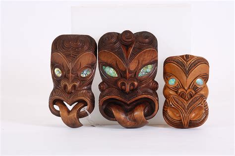 Three New Zealand Tourist Art Maori Carved Ancestral Small Antiques
