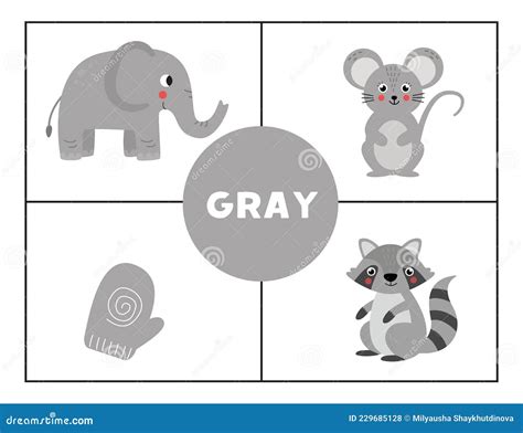 Learning Gray Color For Preschool Kids Educational Worksheet Cartoon