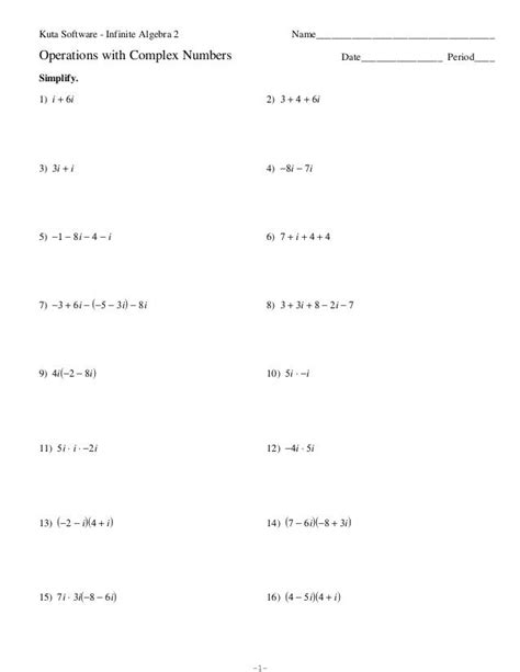 Kuta Software Free Worksheets Alg 2 Operations Complex Numbers
