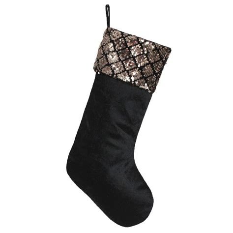 free shipping black velvet body christmas stocking with silvery sequin blingbling cuff christmas
