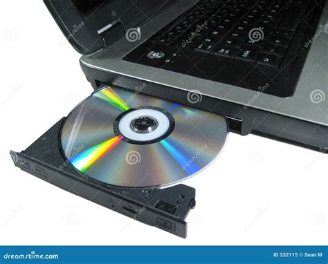 Dvd Rom On A Laptop Opened To Show Disc Isolated Royalty Free Stock