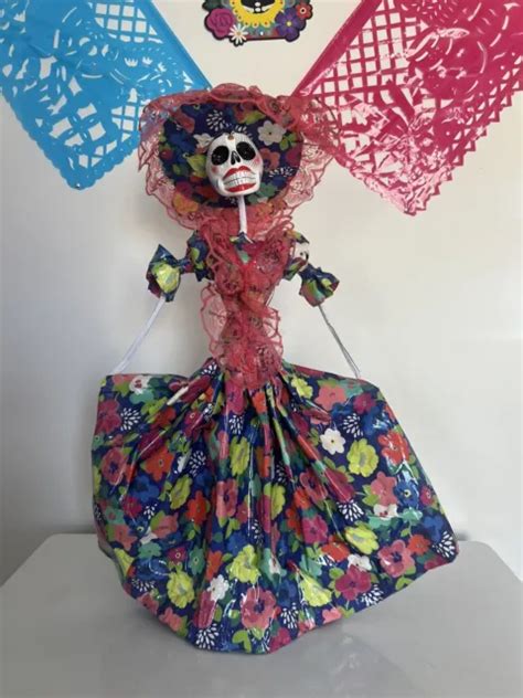 Mexican Paper Mache Catrina Frida Dia De Los Muertos Figure Skeleton