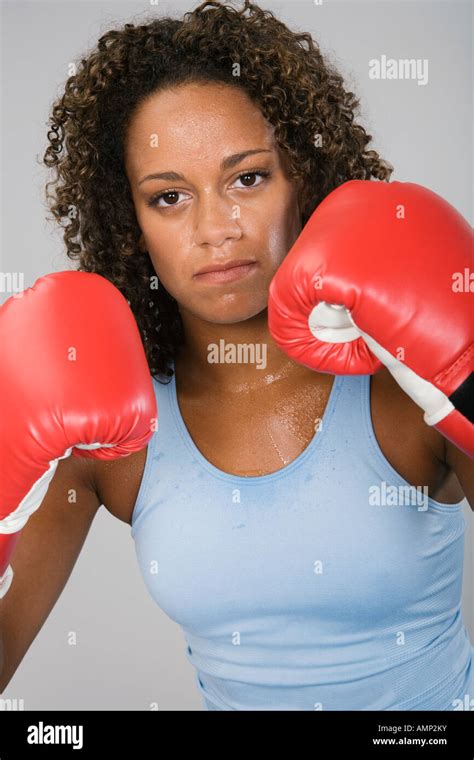 African Woman Wearing Boxing Gloves Stock Photo Alamy