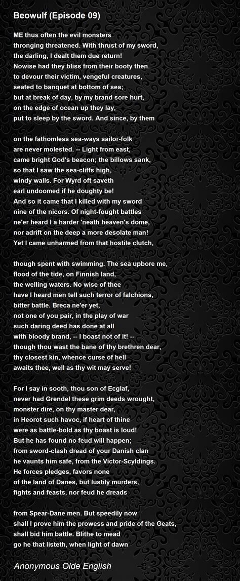 Beowulf (Episode 09) Poem by Anonymous Olde English - Poem Hunter
