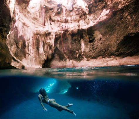 Natasha Oakley Swimming In Caves In The Bahamas