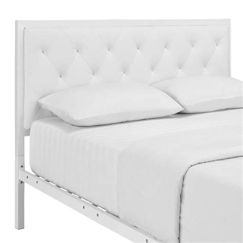 Mia Queen Vinyl Platform Bed Frame In White White 228 Full Mattress Queen Mattress Queen Beds